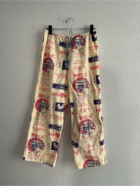Vintage Graphic Print Lounge Pants - Cream, Pink & Navy